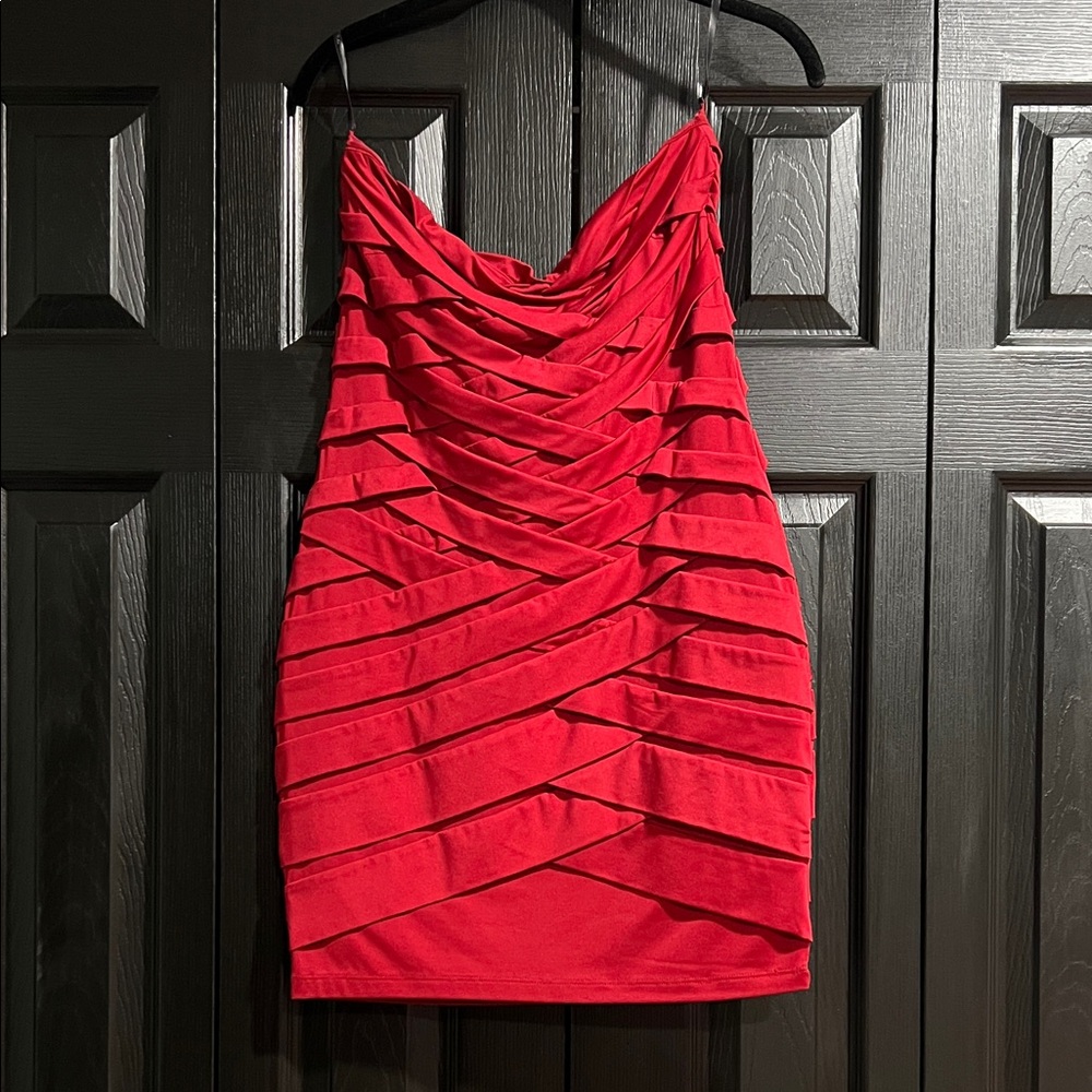 Red Draped Bandage Dress